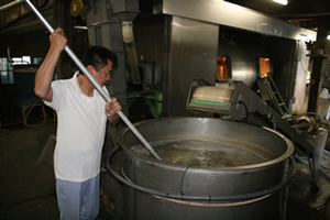 The moromi mash from this first step is transferred to large earthenware crocks.